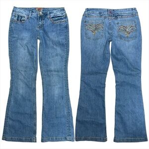 Rare Y2K NOBO Low Rise Flare Jeans Size 11 / 30” Bling Pocket Colorful Stitching